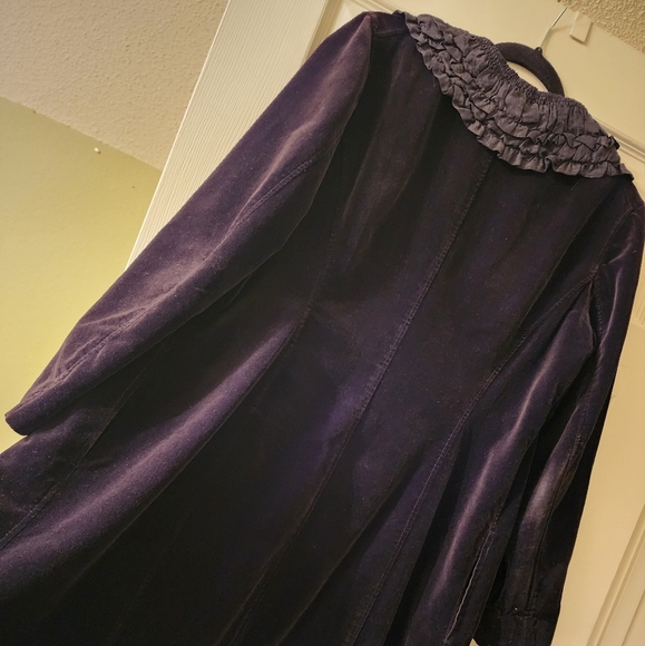BLACK Cotton Velvet Coat Size 8 - Picture 2 of 8